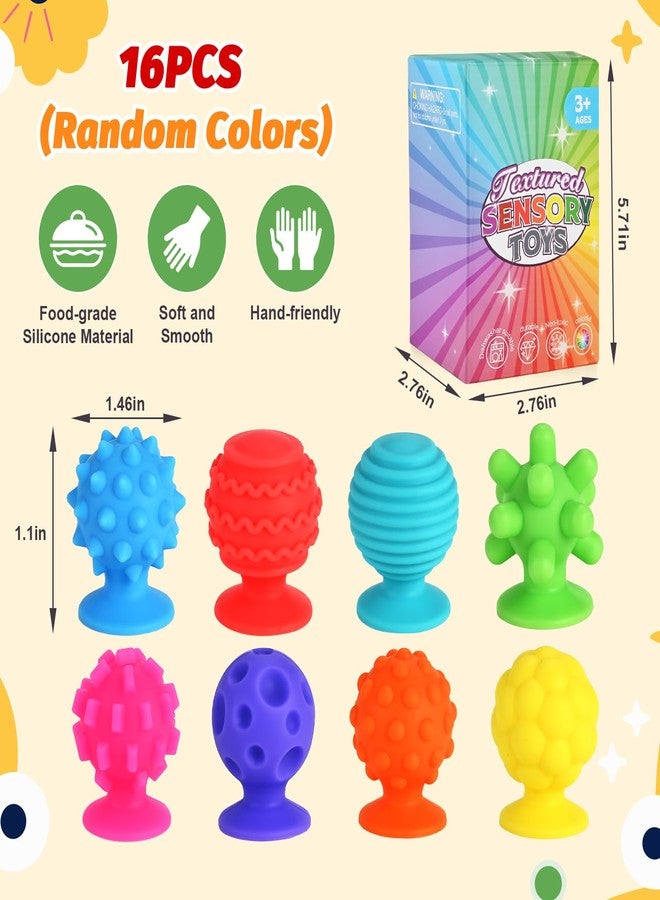 GOLDGE 16 Pack Sensory Fidget Toys for Kids, Textured Suction Cup Toys for Autism, Silicone Stress Relief Toys for Adults, Calm Corner Supplies for Classroom,Stocking Stuffers,Road Trip (8 Colors) - Image 2